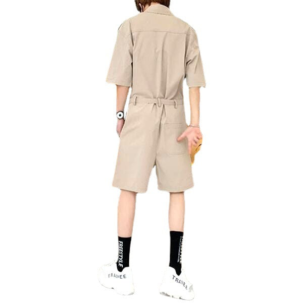 Fashion Men Romper Jumpsuit With Belt Half Sleeve Streetwear
