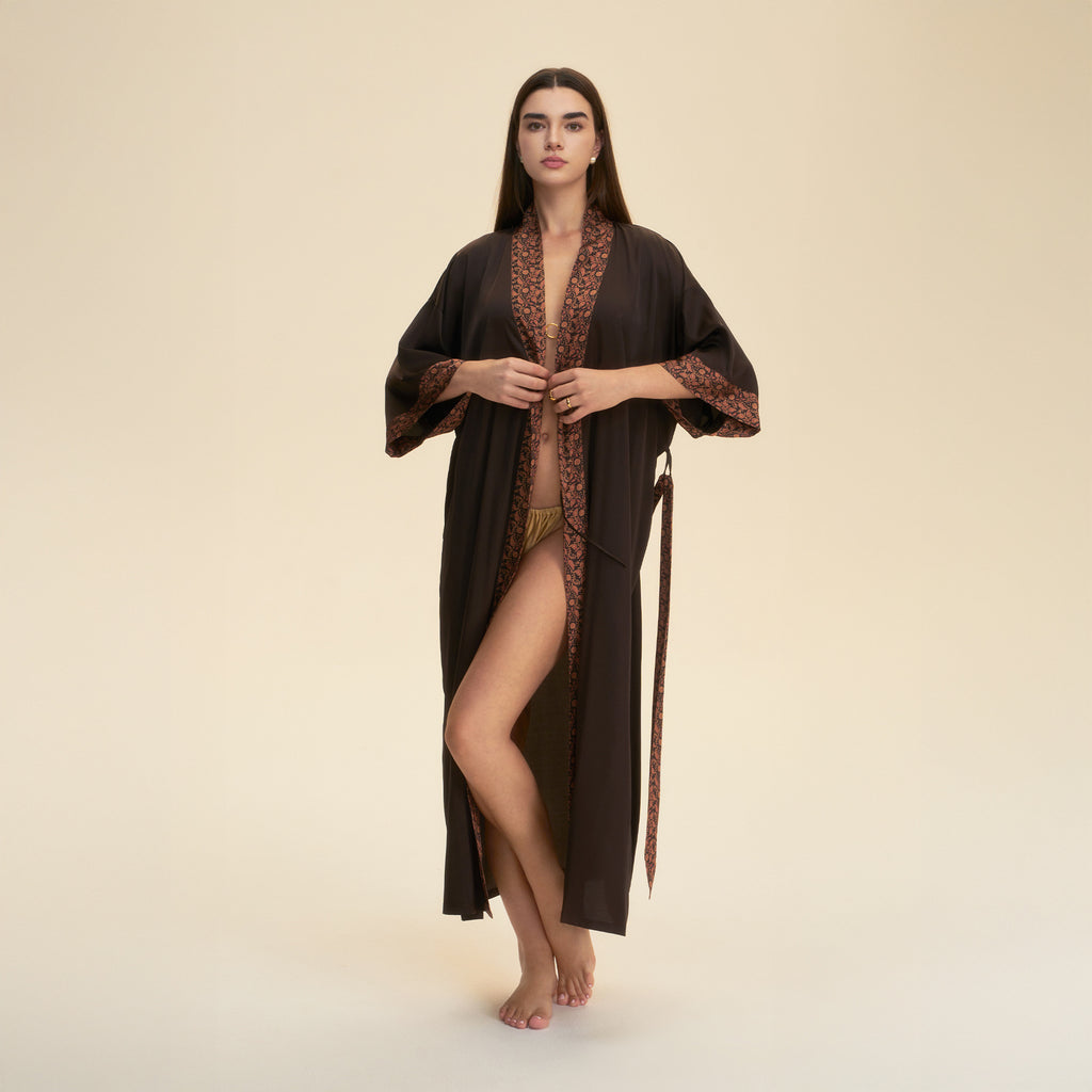 Solid-color Lace-trimmed Robe Lounge Wear Robed