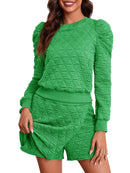 Fisoew Women's 2 Piece Lounge Wear Set Long Sleeve Argyle Sweatshirts And Wrap Skorts Casual Sets