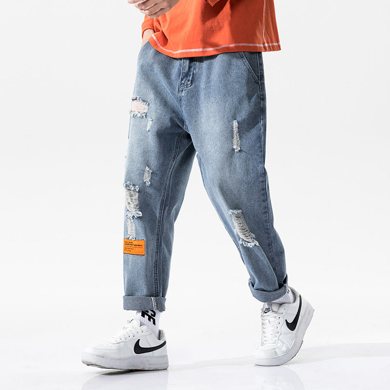 Urban Men's Wear Perforated Jeans Men's 20 Autumn Fashion Slacks
