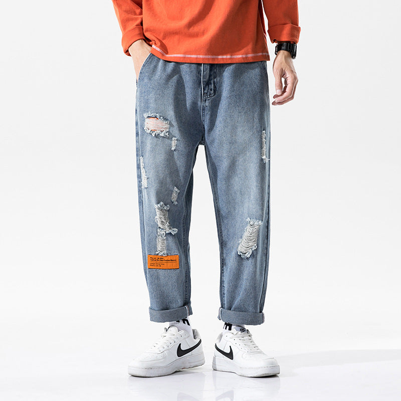 Urban Men's Wear Perforated Jeans Men's 20 Autumn Fashion Slacks