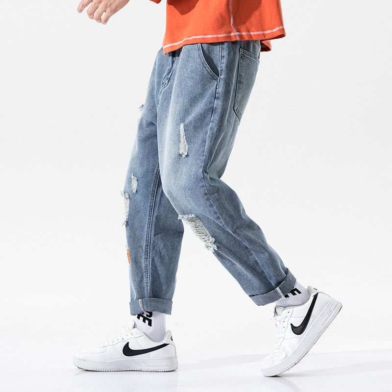 Urban Men's Wear Perforated Jeans Men's 20 Autumn Fashion Slacks