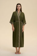 Solid-color Lace-trimmed Robe Lounge Wear Robed