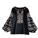 Retro Embroidered Puff Sleeve Shirt For Women