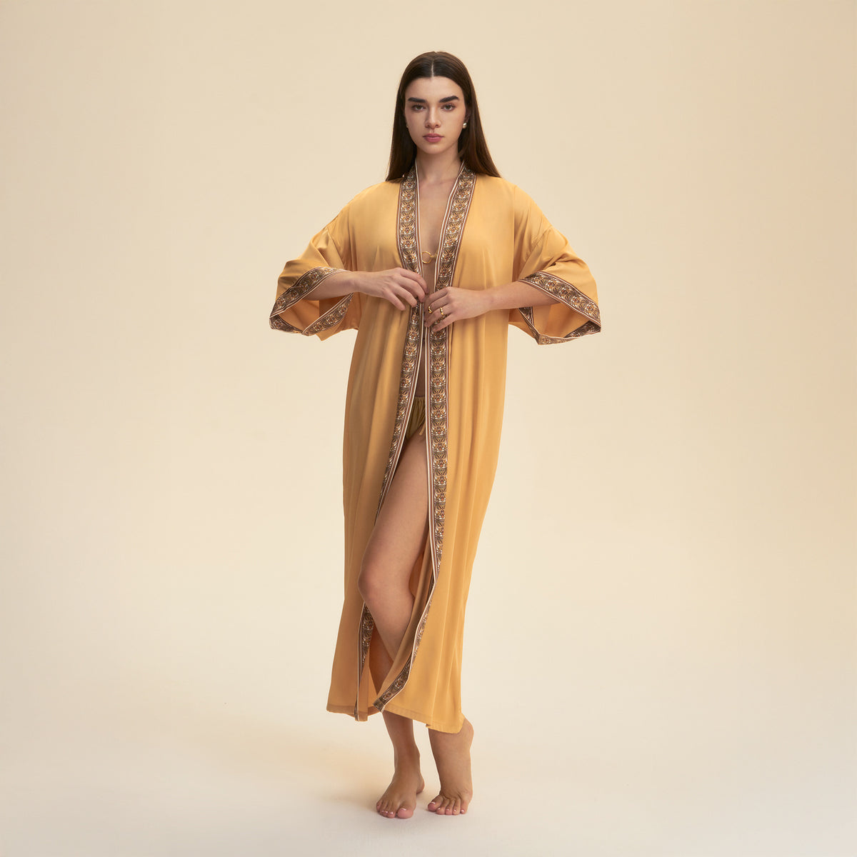 Solid-color Lace-trimmed Robe Lounge Wear Robed