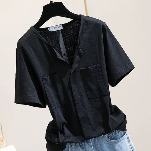 Casual Pocketed Half-Sleeve Solid-Color Chic Top
