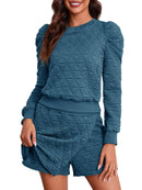 Fisoew Women's 2 Piece Lounge Wear Set Long Sleeve Argyle Sweatshirts And Wrap Skorts Casual Sets