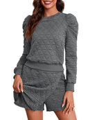Fisoew Women's 2 Piece Lounge Wear Set Long Sleeve Argyle Sweatshirts And Wrap Skorts Casual Sets