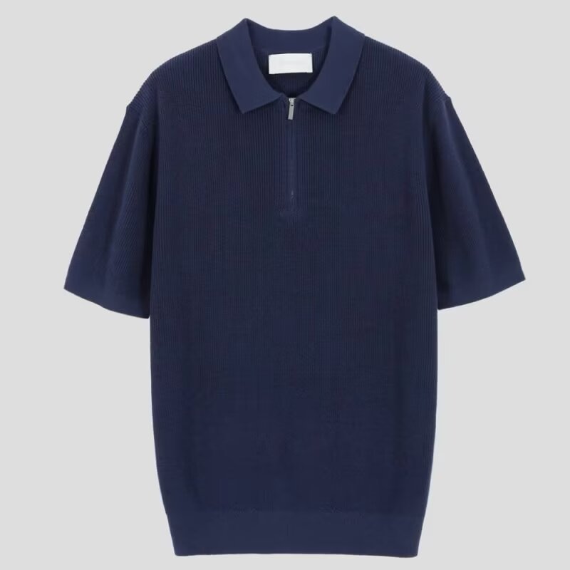 Men's Summer Short-Sleeve Simple Solid-Color Slim-Fit Knit Shirt