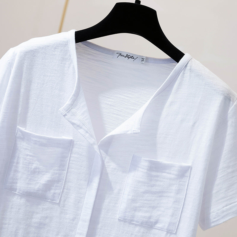 Casual Pocketed Half-Sleeve Solid-Color Chic Top