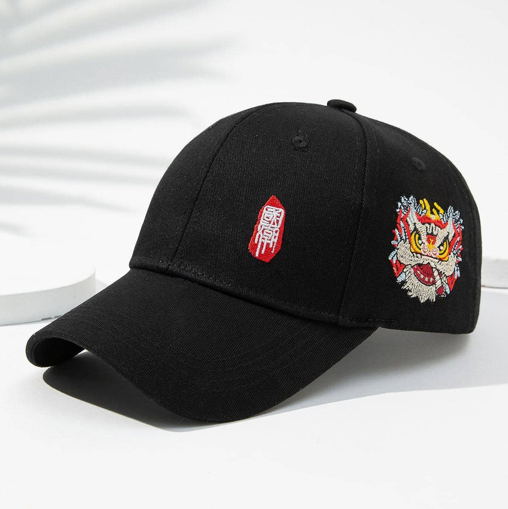 Men's Black And White Printed Chinese-style Lion-themed Large-sized Sun-protective, Fashionable And Versatile Baseball Cap, Suitable For Daily Use, Outdoor Activities And Street Play.