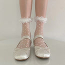 Lace Lace Mid Tube Socks Children's Mesh Polka Dots Black Fungus Edges Thin Glass Fiber Crystal Short Socks