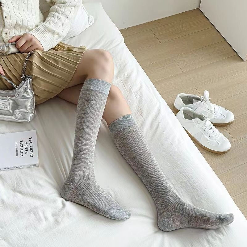 Calf Socks Summer Thin Korean Version Mesh Breathable Embroidered Bow Summer Mid To Long Tube Socks