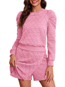 Fisoew Women's 2 Piece Lounge Wear Set Long Sleeve Argyle Sweatshirts And Wrap Skorts Casual Sets