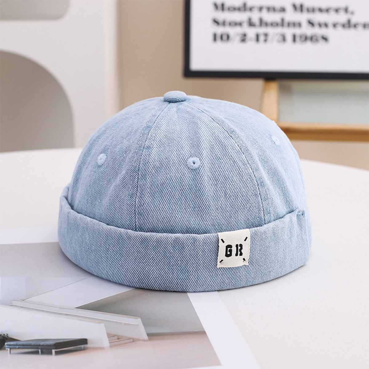 Solid-color GB Adjustable Fashion Trend Casual Style Round-brimmed Without-visor Cowboy Hat Suitable For Outdoor Travel, Mountain Climbing, Photography And Shopping.