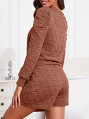 Fisoew Women's 2 Piece Lounge Wear Set Long Sleeve Argyle Sweatshirts And Wrap Skorts Casual Sets