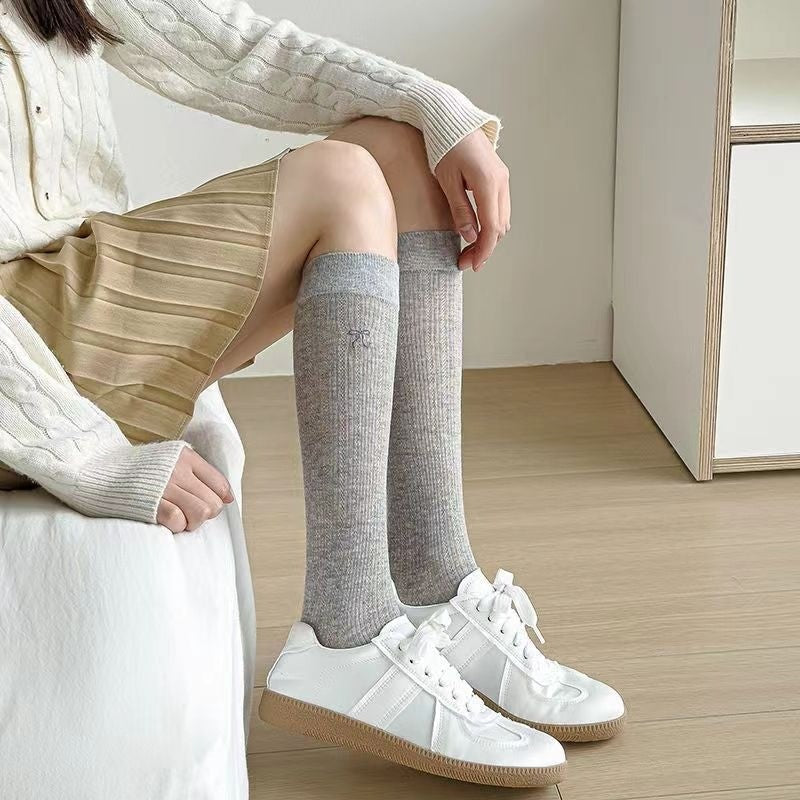 Calf Socks Summer Thin Korean Version Mesh Breathable Embroidered Bow Summer Mid To Long Tube Socks