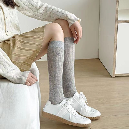 Calf Socks Summer Thin Korean Version Mesh Breathable Embroidered Bow Summer Mid To Long Tube Socks