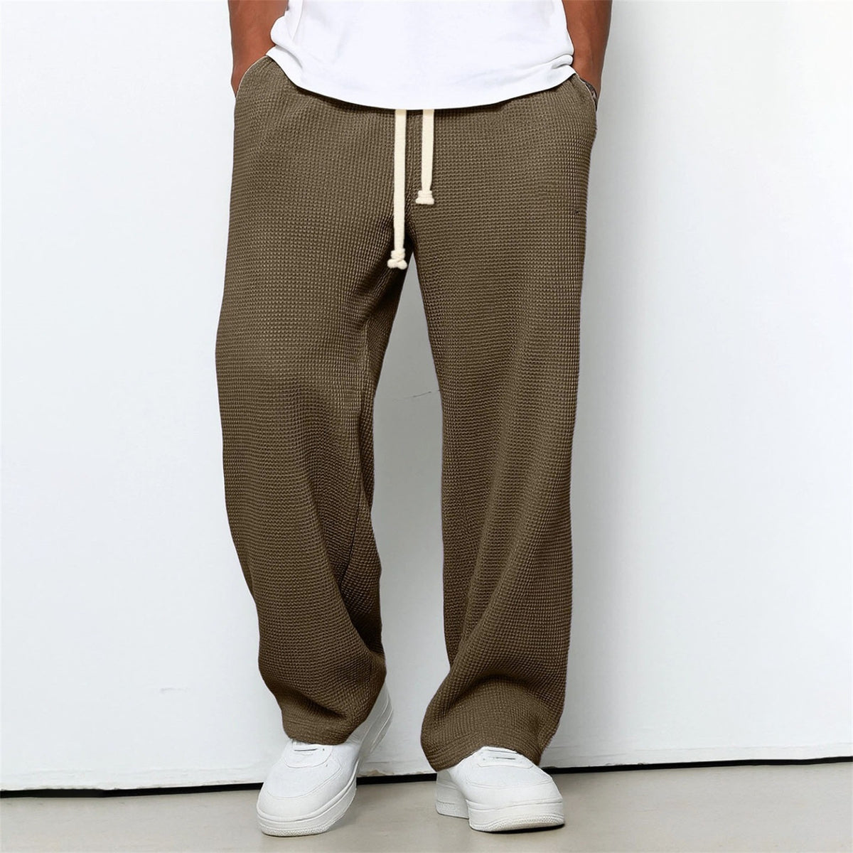 Mens Relaxed-fit Waffle-knit Wide-leg Athleisure Pants
