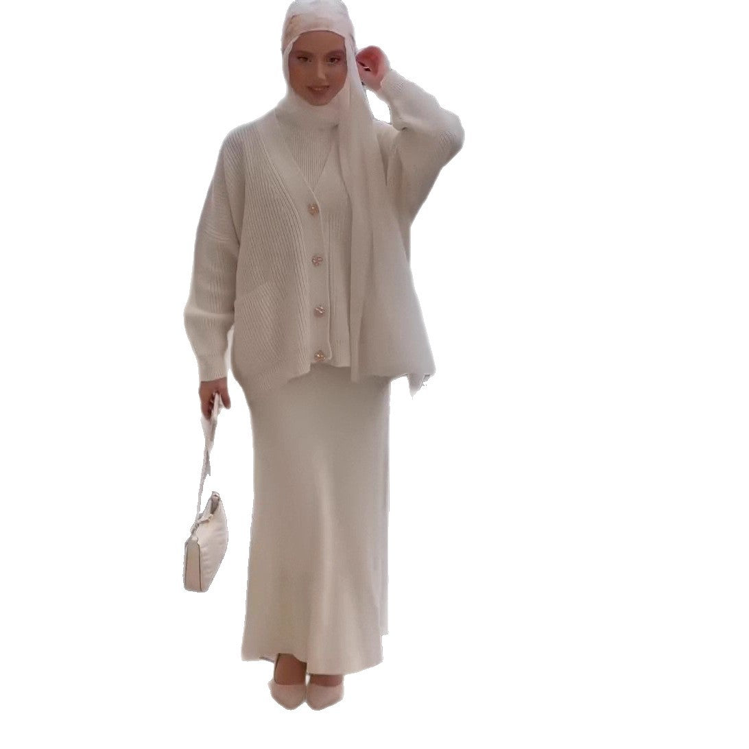 New Cozy Knit Cardigan For Home Wear Paired With A Figure-hugging Sweater Skirt