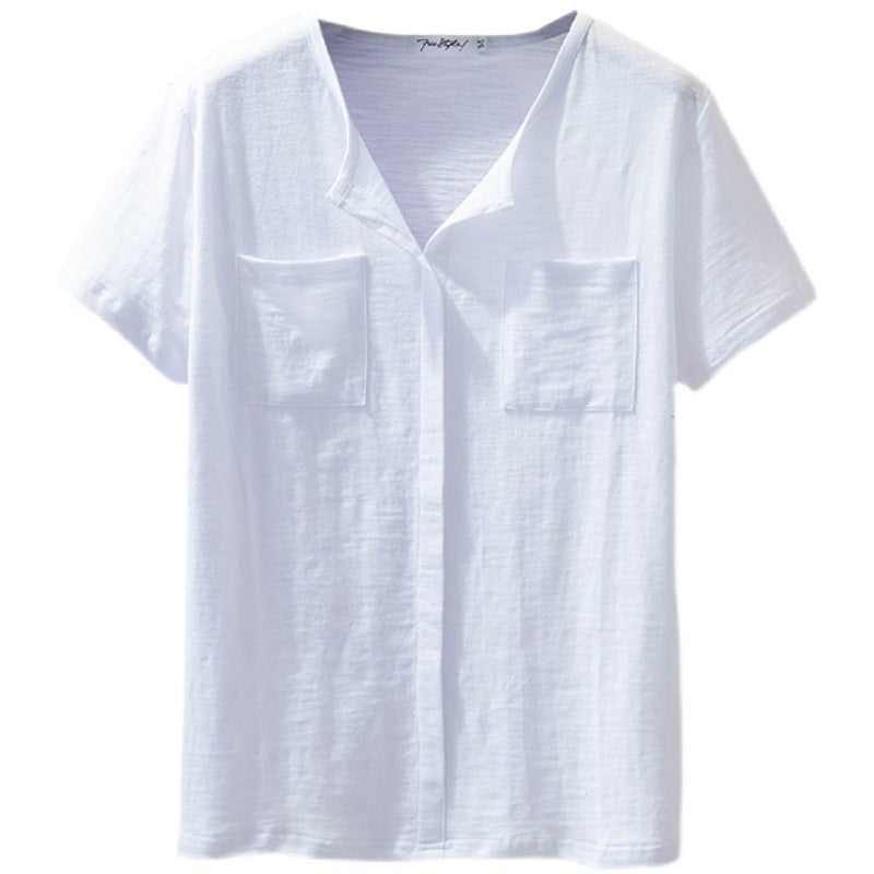 Casual Pocketed Half-Sleeve Solid-Color Chic Top
