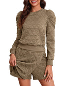 Fisoew Women's 2 Piece Lounge Wear Set Long Sleeve Argyle Sweatshirts And Wrap Skorts Casual Sets
